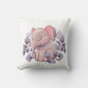 Cute Baby Elephant Sleeping with Leaves Cushion