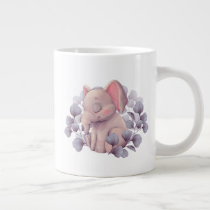 Cute Baby Elephant Sleeping with Leaves Illustrati Large Coffee Mug