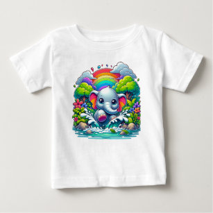 Cute Baby Elephant Splashing in a River Baby T-Shirt