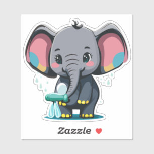 Cute Baby Elephant Spraying Water From Trunk