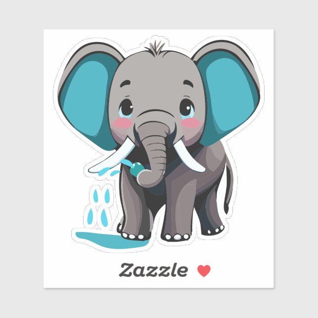 Cute Baby Elephant Spraying Water From Trunk (Sheet)