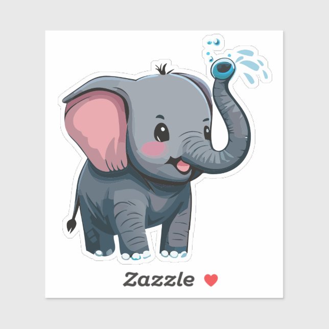 Cute Baby Elephant Spraying Water From Trunk (Sheet)