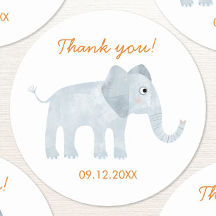 Cute Baby Elephant Thank You Date Classic Round Sticker