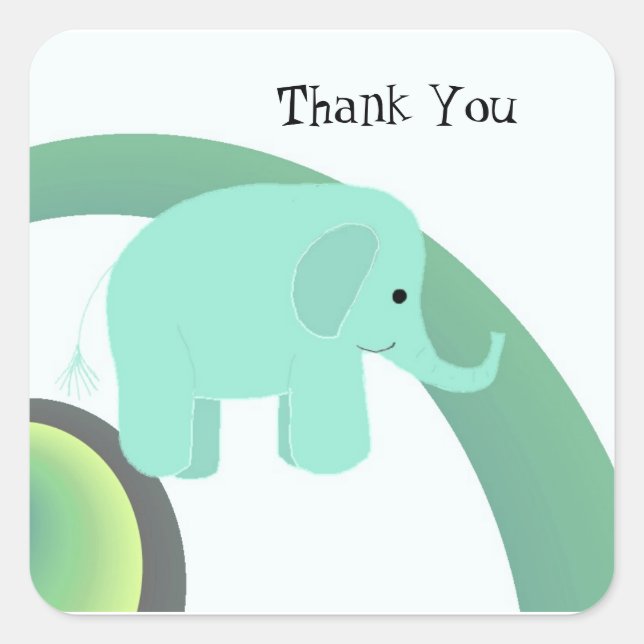 Cute Baby Elephant Thank You Square Sticker (Front)