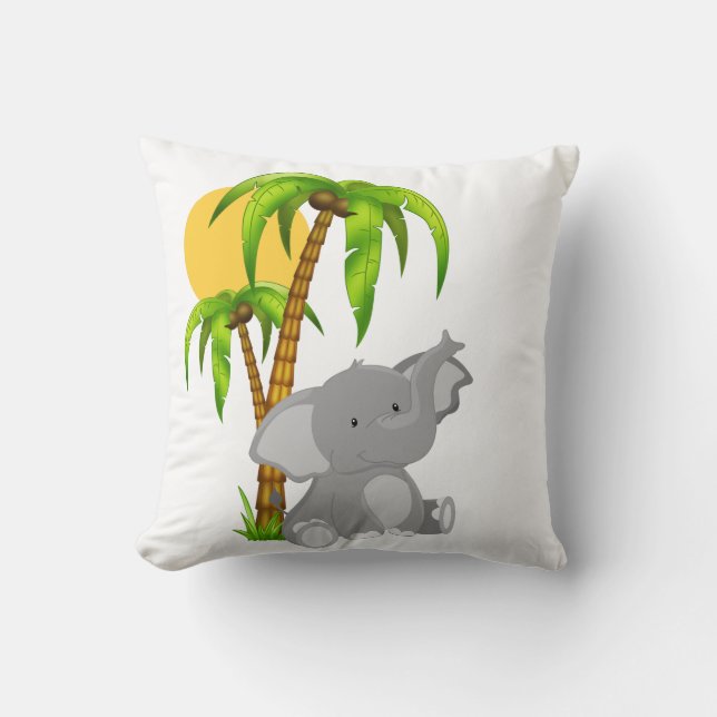 Cute Baby Elephant Throw Pillow (Front)