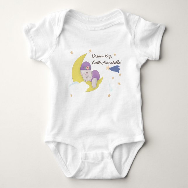 Cute Baby Elephant Twinkle Star Dream Big Custom Baby Bodysuit (Front)