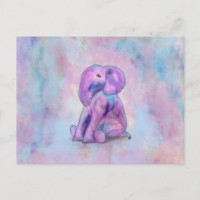 Cute Baby Elephant watercolor pastels Postcard (Front)