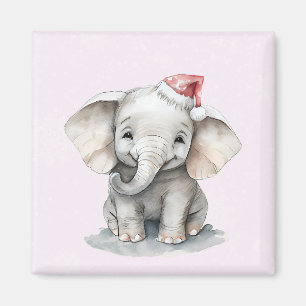 Cute Baby Elephant Wearing Santa Hat Magnet