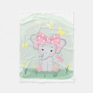  Cute baby elephant with a pink bow in a clearing  Fleece Blanket
