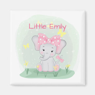  Cute baby elephant with a pink bow in a clearing  Magnet