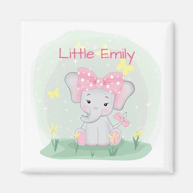  Cute baby elephant with a pink bow in a clearing  Magnet (Front)