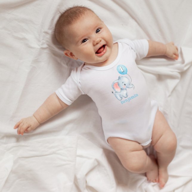 Cute Baby Elephant with Balloon 1st Birthday Bodysuit (Creator Uploaded)