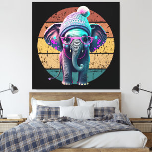 Cute Baby Elephant with Beanie and Pink Glasses Canvas Print