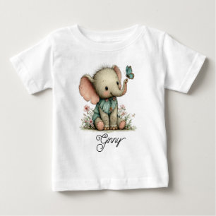 Cute Baby Elephant with Blue Butterfly T-Shirt