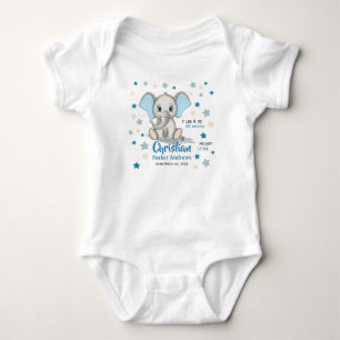Cute Baby Elephant with Blue Ears Boy Birth Stats Bodysuit