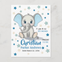 Cute Baby Elephant with Blue Ears Boy Birth Stats