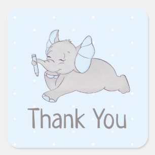 Cute baby elephant with blue pencil Sticker
