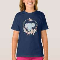 Cute baby elephant with flowers wreath