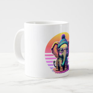 Cute Baby Elephant with Glasses and Beanie Large Coffee Mug