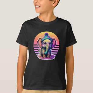 Cute Baby Elephant with Glasses and Beanie T-Shirt