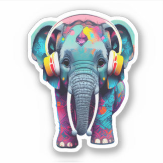 Cute Baby Elephant with Headphones