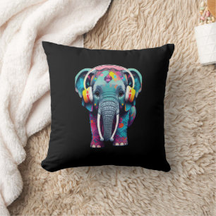 Cute Baby Elephant with Headphones Cushion