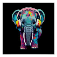 Cute Baby Elephant with Headphones