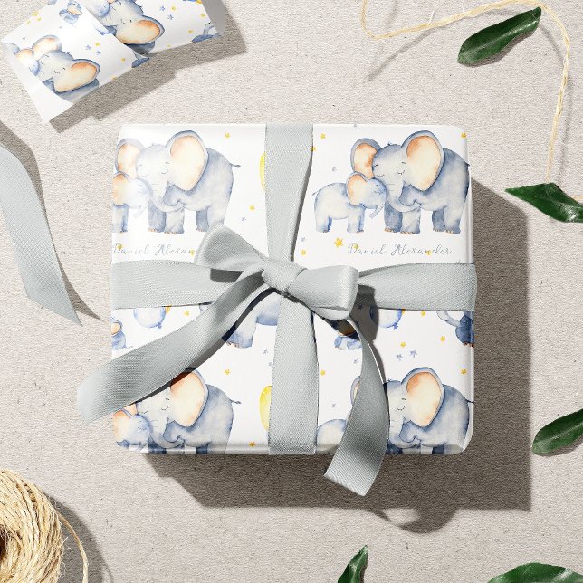 Cute Baby Elephant with Mummy Watercolor Wrapping Paper (Creator Uploaded)