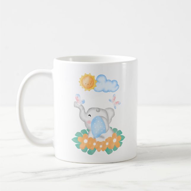 Cute Baby Elephant with orange flowers Mug (Left)