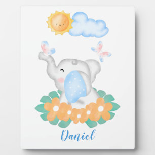 Cute Baby Elephant with orange flowers  Plaque