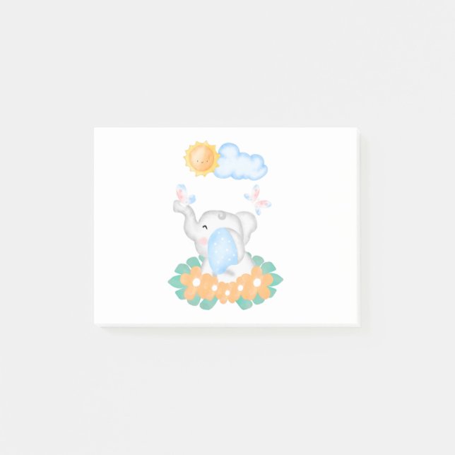 Cute Baby Elephant with orange flowers Post-it Not Notes (Front)