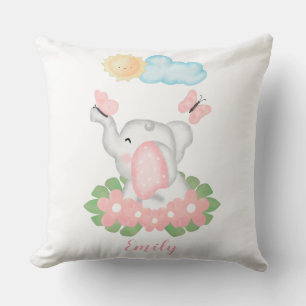 Cute Baby Elephant with pink flowers  Cushion