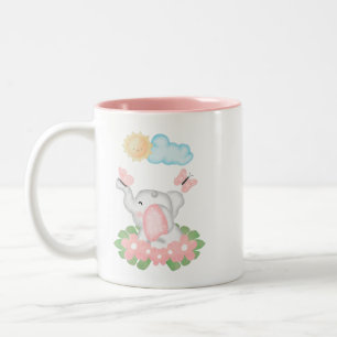 Cute Baby Elephant with pink flowers Mug