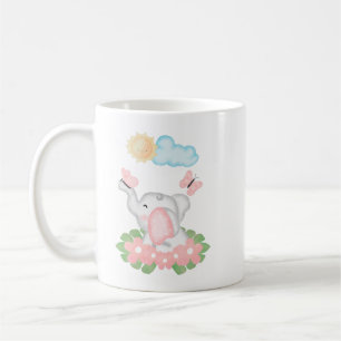 Cute Baby Elephant with pink flowers Mug