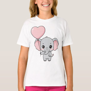 Cute Baby Elephant with Pink Heart Balloon Kawaii  T-Shirt