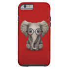 Cute Baby Elephant with Reading Glasses Red