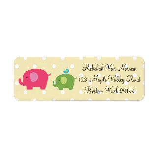 Cute baby elephants bird polka dot address labels
