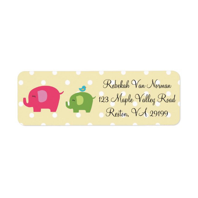 Cute baby elephants bird polka dot address labels (Front)