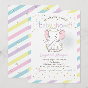 Cute Baby Elephants Stars Baby Shower Invitation