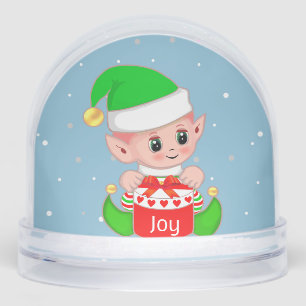 Cute Baby Elf Dressed in Green Snow Globe 
