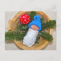 Cute Baby Elf on Pine with Toadstool: Polymer Clay