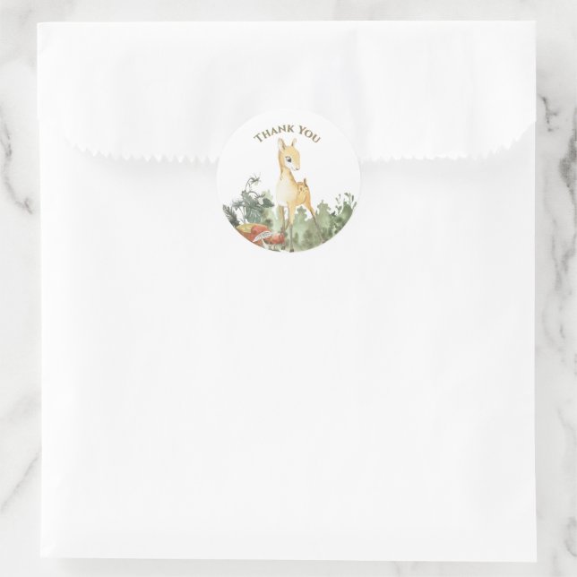 Cute Baby Fawn Forest Themed Thank You Classic Round Sticker (Bag)