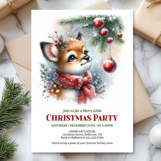 Cute baby fawn wintery scene watercolor editable  invitation (Cute baby fawn wintery scene watercolor editable invites)