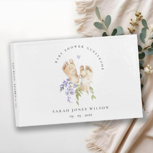 Cute Baby Feet Blue Floral Boy Baby Shower Guest Book