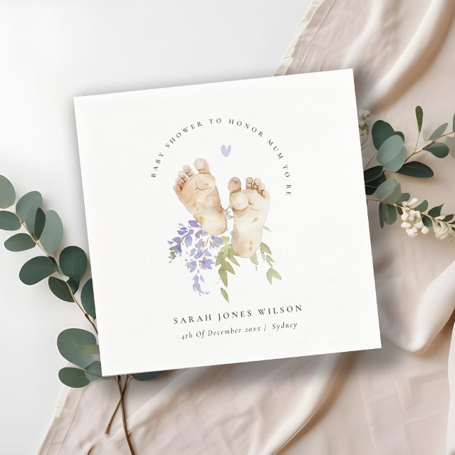 Cute Baby Feet Blue Floral Boy Baby Shower Napkin (Creator Uploaded)