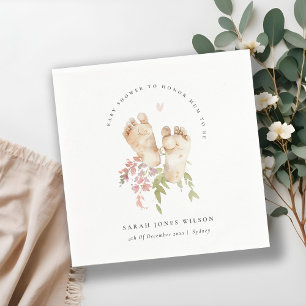 Cute Baby Feet Blush Pink Floral Girl Baby Shower Napkin