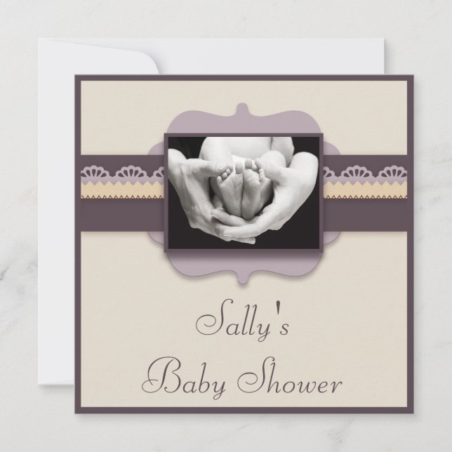 Cute Baby Feet Photo Elegant Neutral Baby Shower Invitation (Front)