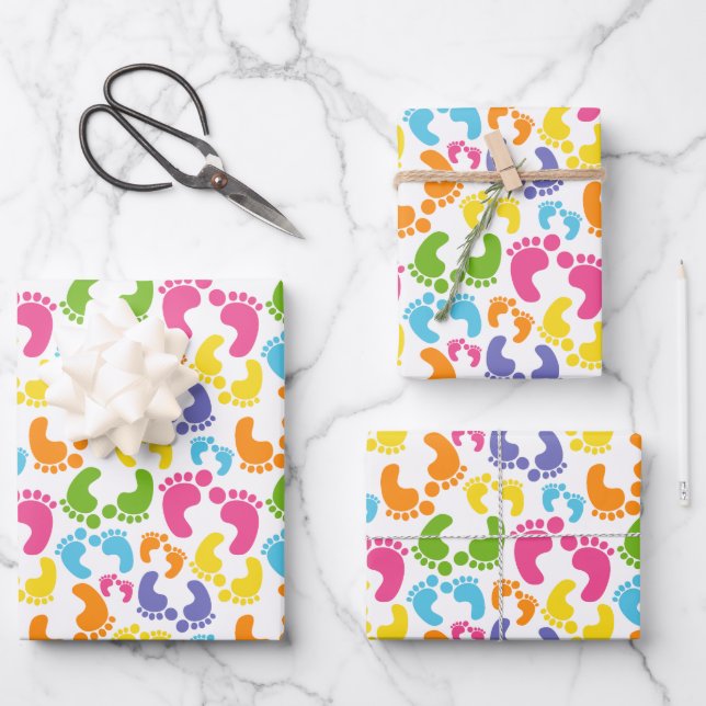 cute baby feet tiled party wrapping paper sheets (Front)