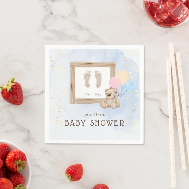 Cute Baby Feet Watercolor Blue Baby Shower Napkin (Insitu)