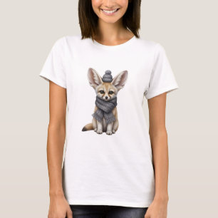 Cute Baby Fennec Fox in Winter Scarf and Beanie T-Shirt